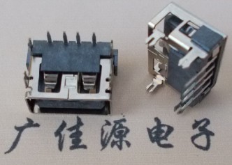 USB短體肆腳魚叉|黑色膠芯6.8高|鐵殼有/無卷邊90度DIP直插式