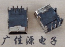 Mini USB母座5P|B型四腳插板|端子90度DIP式銅殼|小型迷你長(zhǎng)腳5PIN