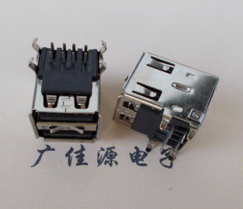 USB A母雙層90度彎腳|雙彈片有卷邊黑膠芯|加后蓋長17.8MM|特殊款式鐵殼