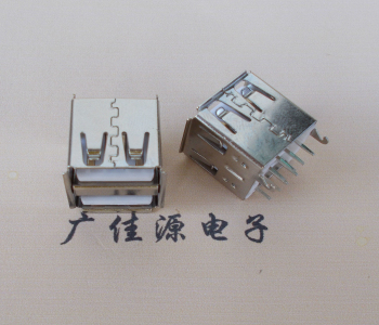 USB A母雙層帶貳個卡勾|有卷邊白膠芯|180度插板長14MM電腦連接器